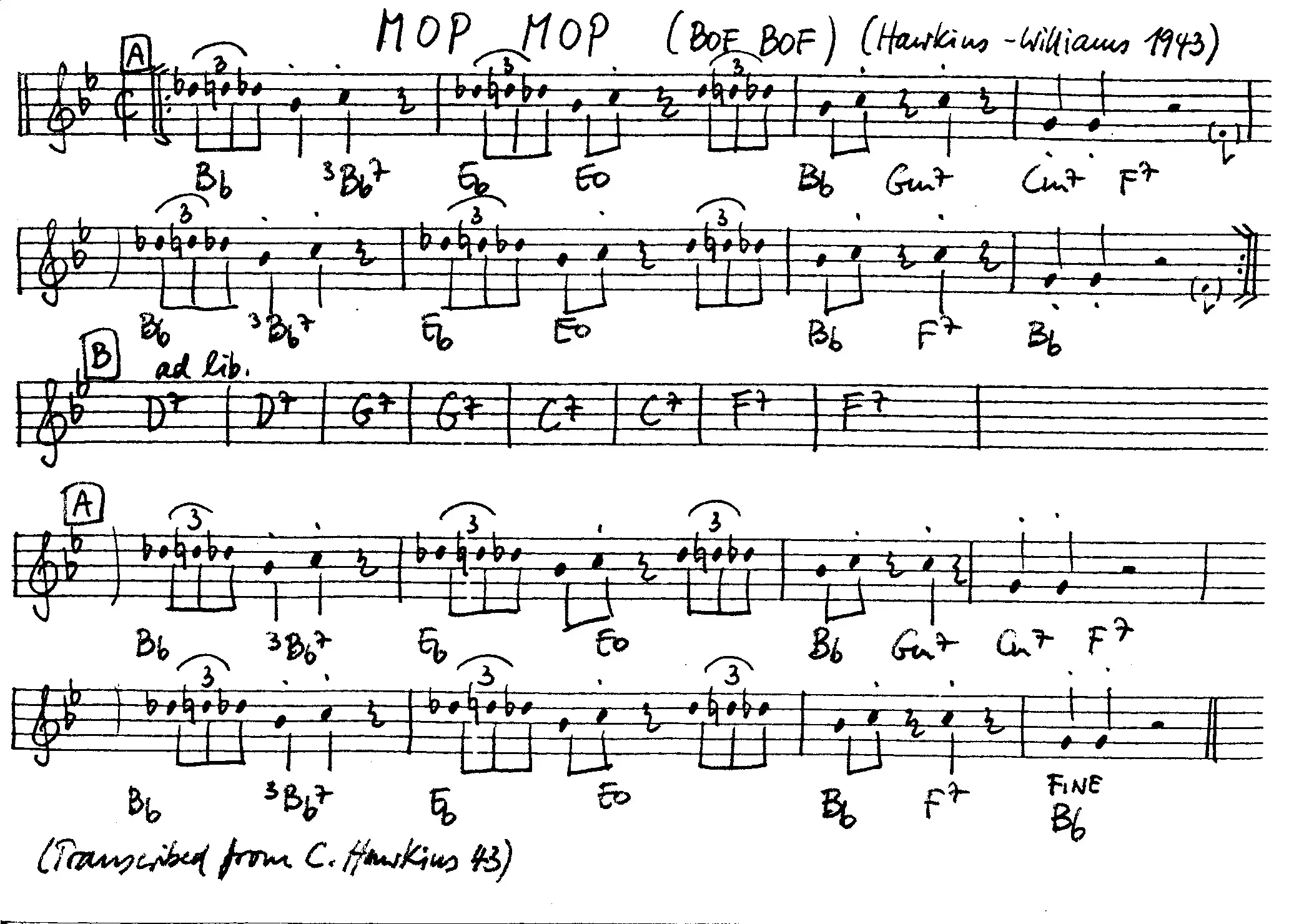 mop mop free jazz leadsheet - Courtesy of the Jungle Jazz Band